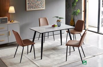 Bộ bàn ăn 4 ghế chân sắt mặt đá đơn giản hiện đại